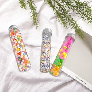 WOPPLXY 50 Pcs 65 ml Clear Flat Plastic Test Tubes with Screw Caps, Plastic Candy Tubes with Screw Caps, Bath Salts Test Tubes, Gumball Tubes for Candy,Bath Salts,Spices,Beads Display and Party Decor