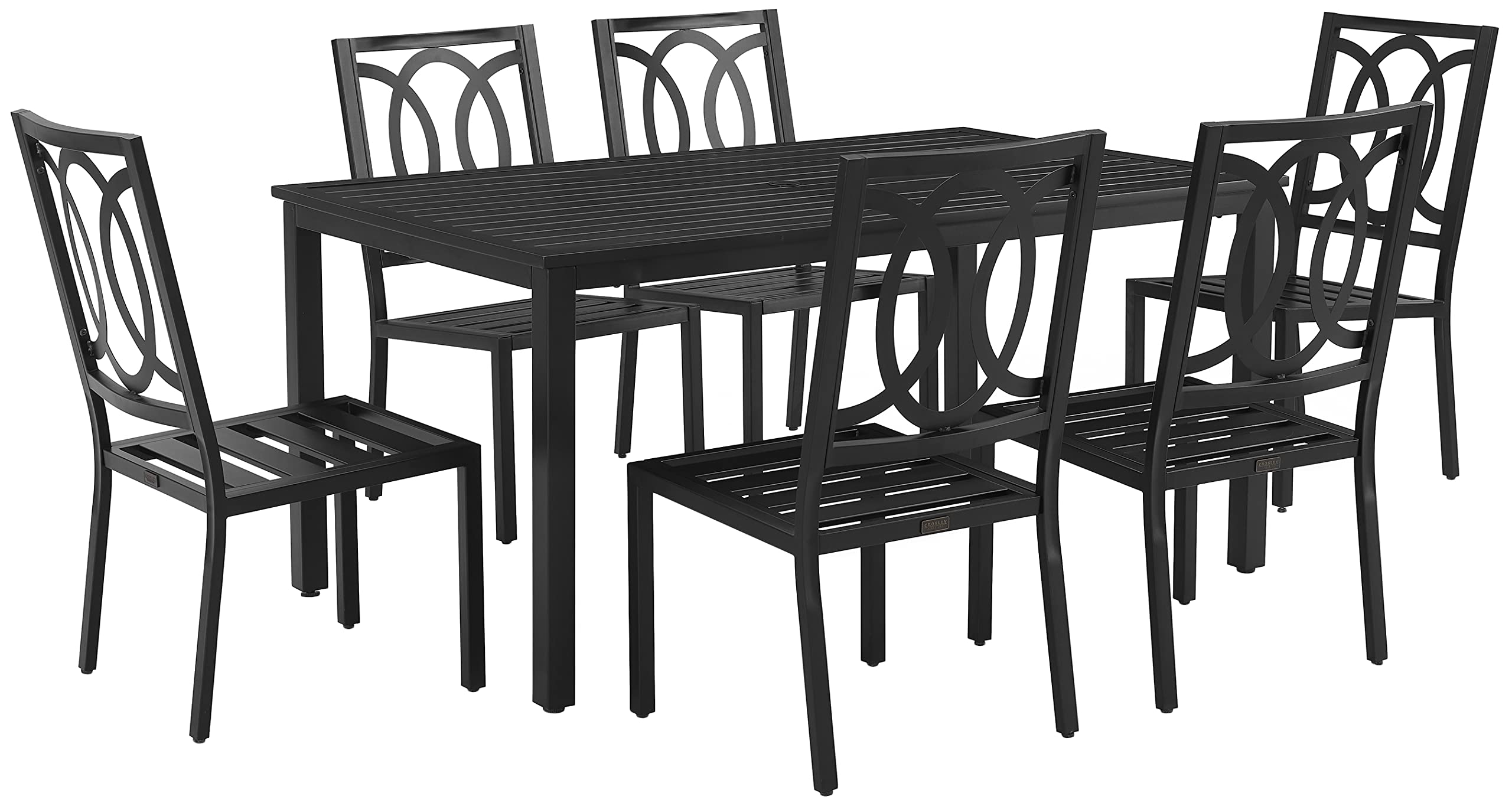 Crosley Furniture Chambers 7-Piece Outdoor Dining Set for 6, Patio Table and Chairs for Backyard, Deck, Matte Black with Creme Cushions