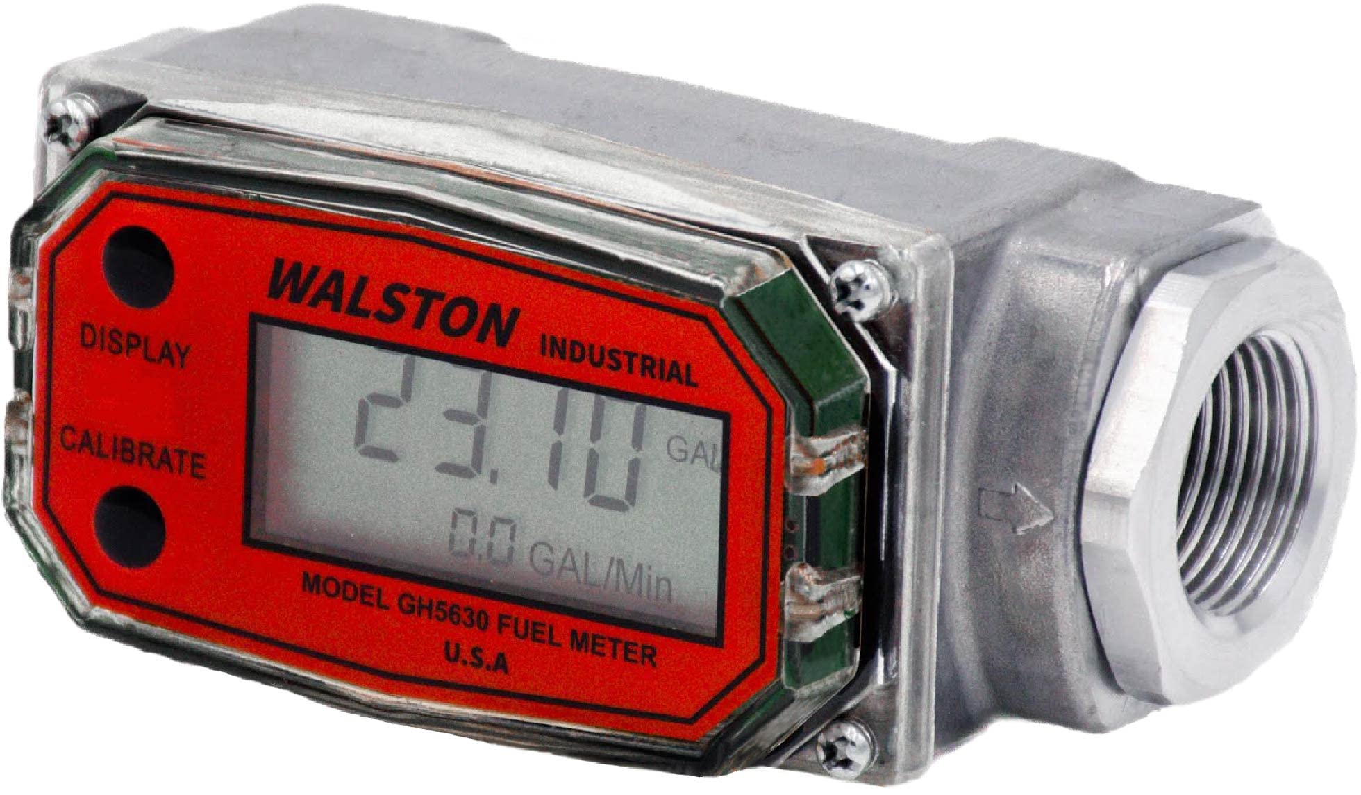 WALSTON INDUSTRIAL GH-5630 Digital Fuel Meter 3/4 Inch, Diesel Fuel Meter, 3-30 GPM, Diesel, Gasoline, Kerosine, Lubricants, 3/4" NPT