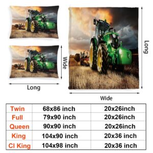 Duvet Cover Twin Kids Green Tractor, Bedding Set Twin for Boys Girls, Soft Microfiber Comforter Cover with Zipper Closure, 3 Pieces (1 Quilt Cover + 2 Pillow Shams, 68x86 Inch)