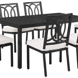 Crosley Furniture Chambers 7-Piece Outdoor Dining Set for 6, Patio Table and Chairs for Backyard, Deck, Matte Black with Creme Cushions