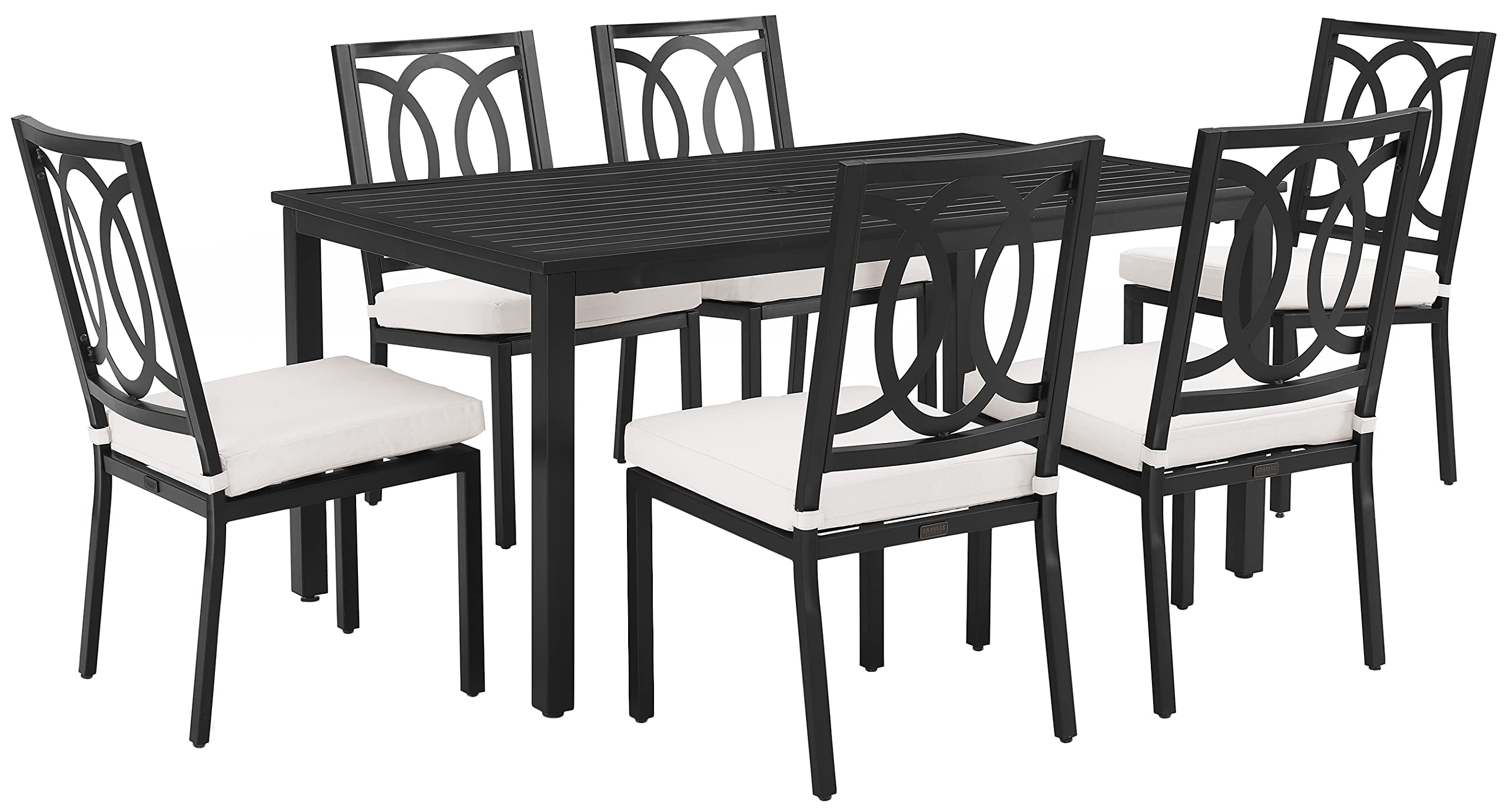 Crosley Furniture Chambers 7-Piece Outdoor Dining Set for 6, Patio Table and Chairs for Backyard, Deck, Matte Black with Creme Cushions