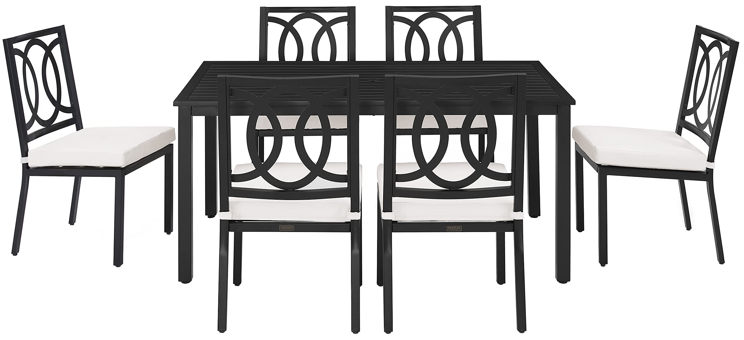 Crosley Furniture Chambers 7-Piece Outdoor Dining Set for 6, Patio Table and Chairs for Backyard, Deck, Matte Black with Creme Cushions