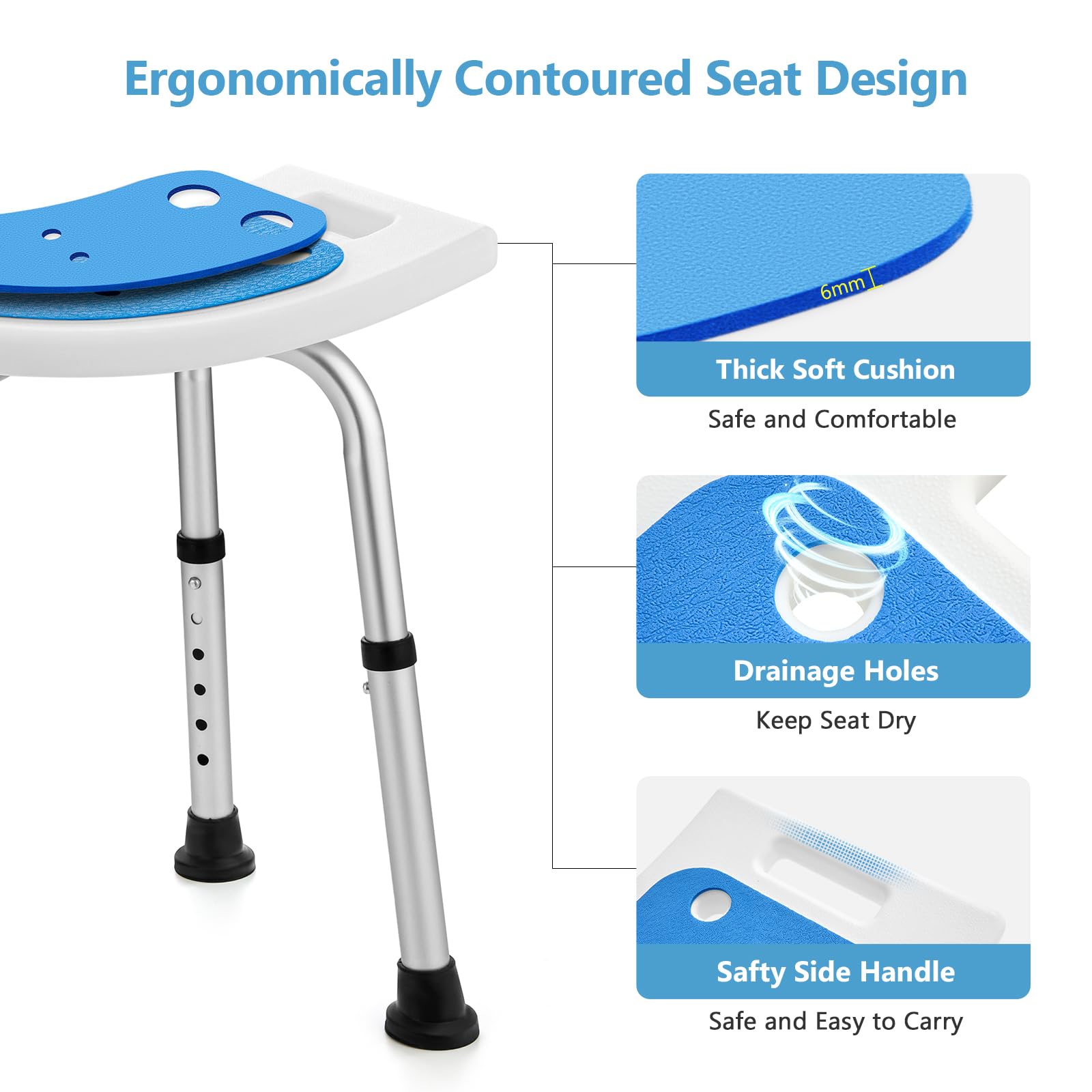 FSA/HSA Eligible Shower Stool for Inside Shower, Shower Chair Seat with Assist Grab Bar, Tool-Free Assembly Shower Seat for Bathtub, Shower Bath Chairs for Elderly, Senior, Handicap,Injured