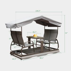 Domi 4-Seat Outdoor Glider Benches with Canopy, Retro Metal Glider Chair with Aluminum Frame, Patio Swing Chair for Outside,Garden,Lawn