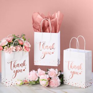 Tinlade 30 Pcs Thank You Gift Bags with Tissue Paper Gold Thank You Wedding Bags with Handle for Graduation Business Shopping Wedding Baby Shower Party Favors(Rose Gold)