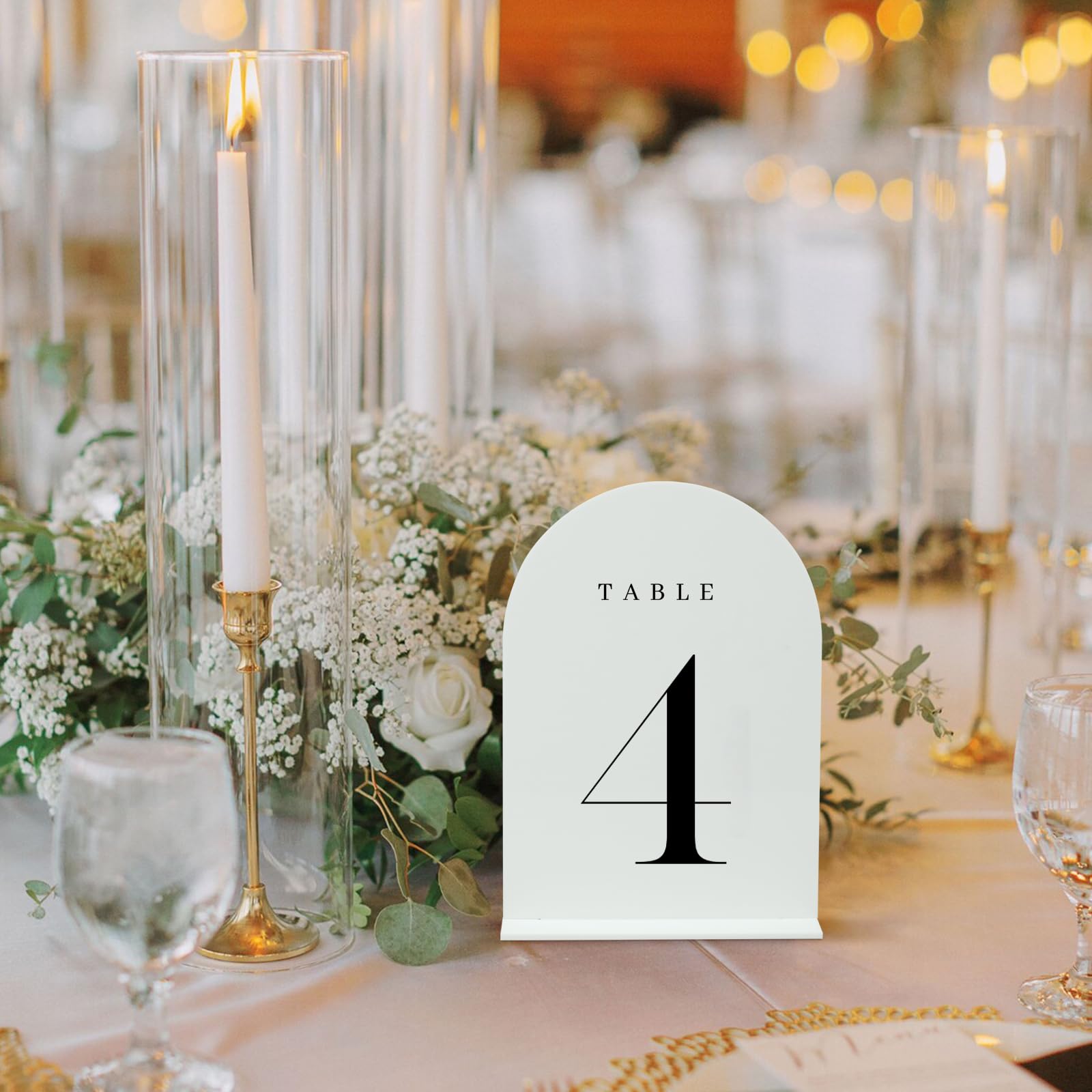 JINMURY White Arch Acrylic Table Numbers 1-30 with Stand, 5x7" White Arch Acrylic Sign and Holder Wedding Table Numbers for Reception, Centerpiece, Event (White, Black Font 1-30, 5x7 Inch)