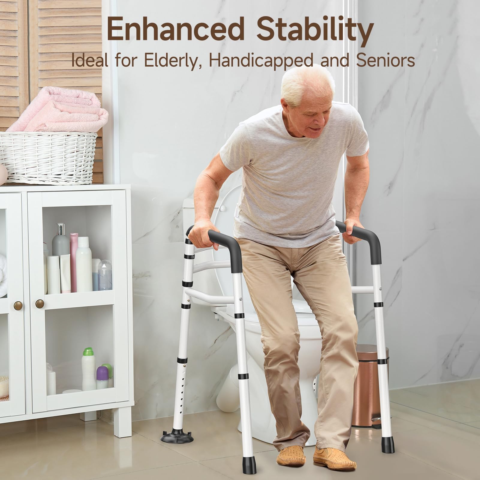 WAYES Toilet Safety Rails - Toilet Arms for Elderly, Fit for Most Toilet, Up to 300 Lbs, Adjustable Height & Width