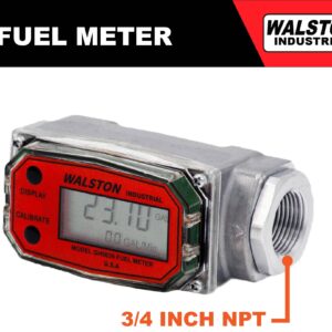 WALSTON INDUSTRIAL GH-5630 Digital Fuel Meter 3/4 Inch, Diesel Fuel Meter, 3-30 GPM, Diesel, Gasoline, Kerosine, Lubricants, 3/4" NPT