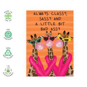 CENTRAL 23 Birthday Cards For Women Funny - Best Friend Birthday Card Female - 'Always Classy, Sassy, And A Little Bit Bad Assy' - Giraffes Gifts For Sister Daughter Cousin - Comes With Stickers