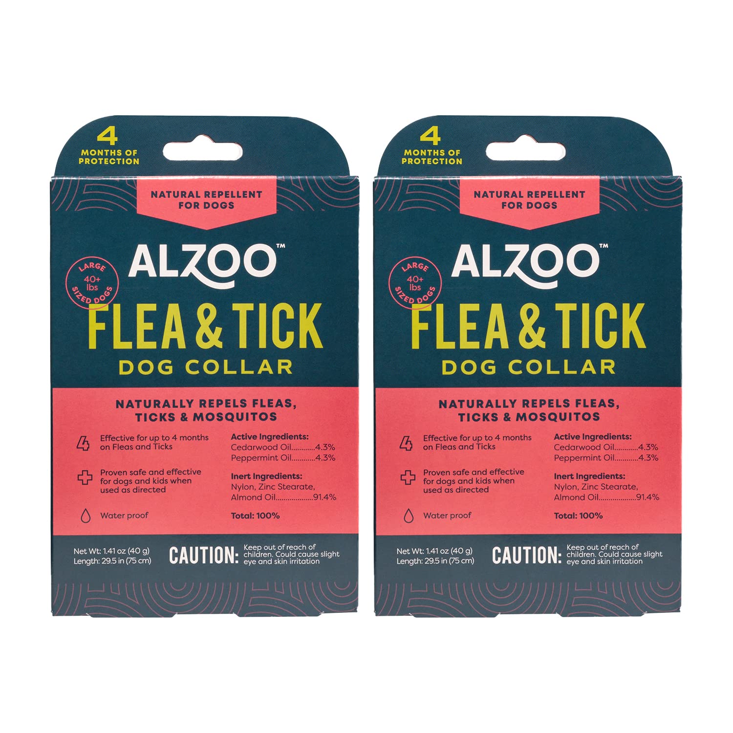 ALZOO Flea & Tick Dog Collar, Helps Repel Fleas, Ticks & Mosquitoes, 100% Plant-Based Active Ingredients, Phthalates and PVC Free, for Large Dogs: 40+ lbs, Pack of 2