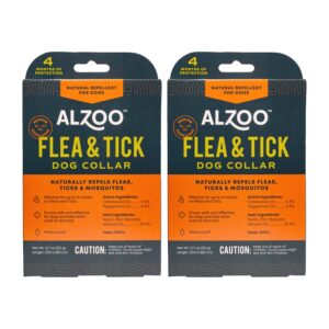 alzoo flea & tick dog collar, helps repel fleas, ticks & mosquitoes, 100% plant-based active ingredients, phthalates and pvc free, up to 4 months protection, medium-sized dogs: 16-40 lbs, pack of 2