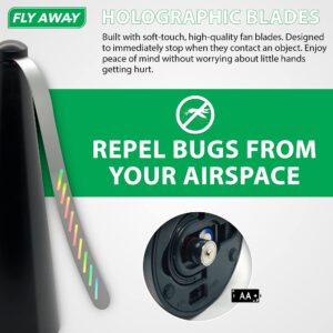 Fly Away - 4 Pack Outdoor Fly Repellent Fan, Outside or Inside Table use, Restaurant, Barbeque, Events, Deter Flies, Wasps, Bees, Other Moscas and Bugs Away, Battery Operated, Tabletop, Hanging Hook.