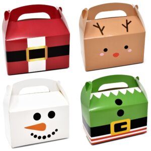 Gift Boutique 24 Pack Christmas Treat Boxes Xmas Cardboard Party Favor Gable Paper Box Santa Elf Snowman Reindeer for Wrapping Classroom Supply Fill with Candy Treats Cookies Cupcake Goodies Prize