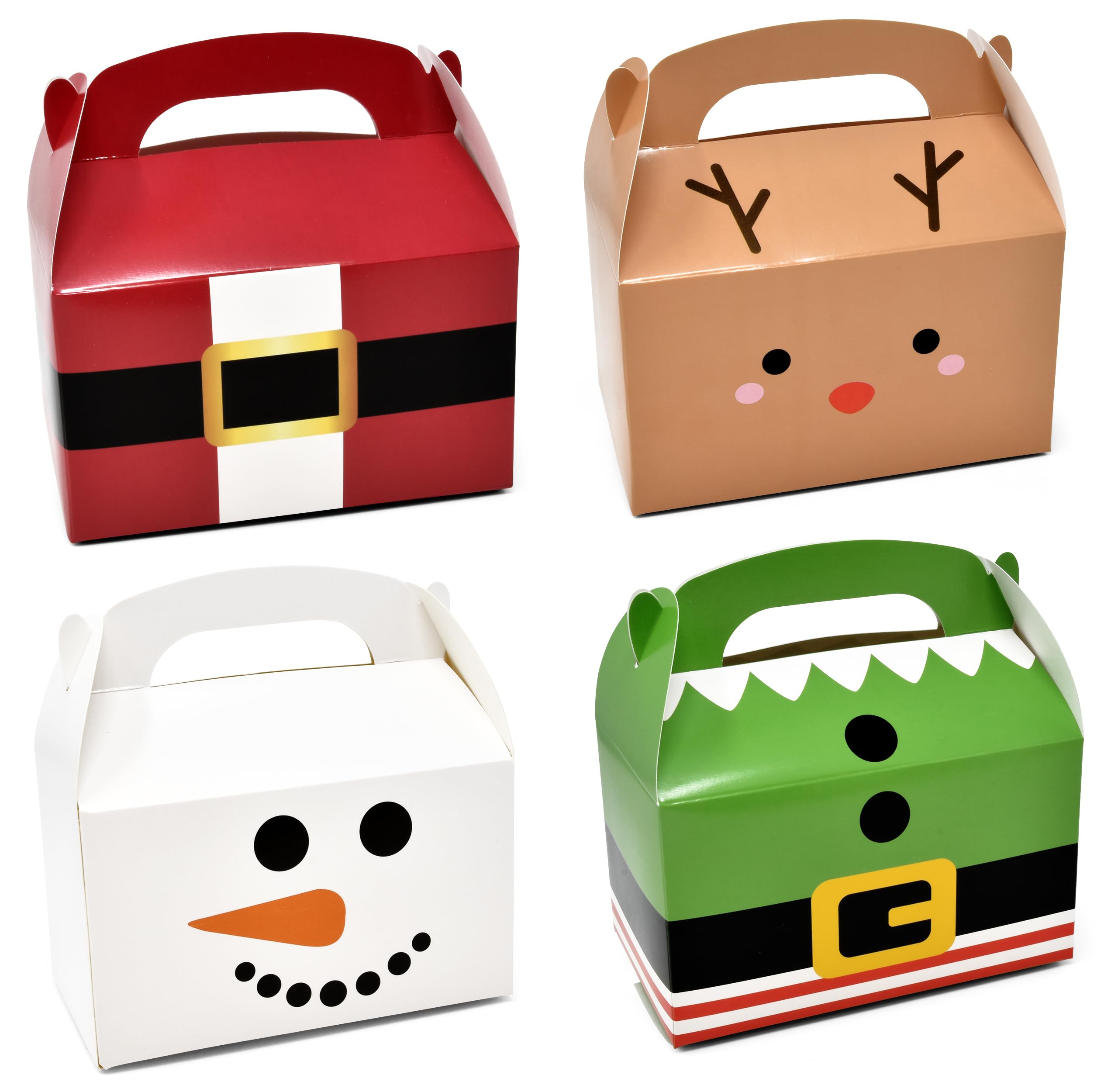 Gift Boutique 24 Pack Christmas Treat Boxes Xmas Cardboard Party Favor Gable Paper Box Santa Elf Snowman Reindeer for Wrapping Classroom Supply Fill with Candy Treats Cookies Cupcake Goodies Prize