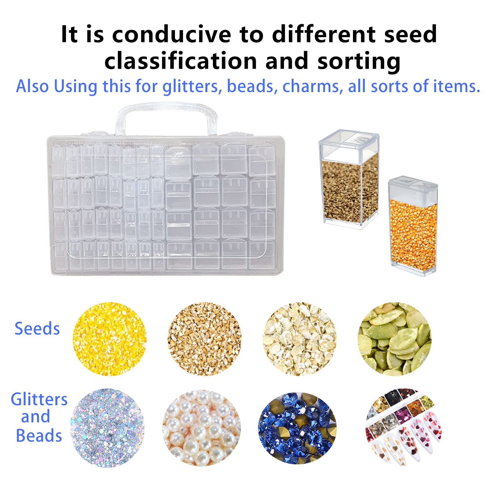 CDIYTOOL Seed Storage Box, Transparent Clear Seed Beads Container Plastic Seed Storage Organizer Reusable Storage Container for Flower Vegetable Seed Small Containers with Lid (48 Slot Square Small)