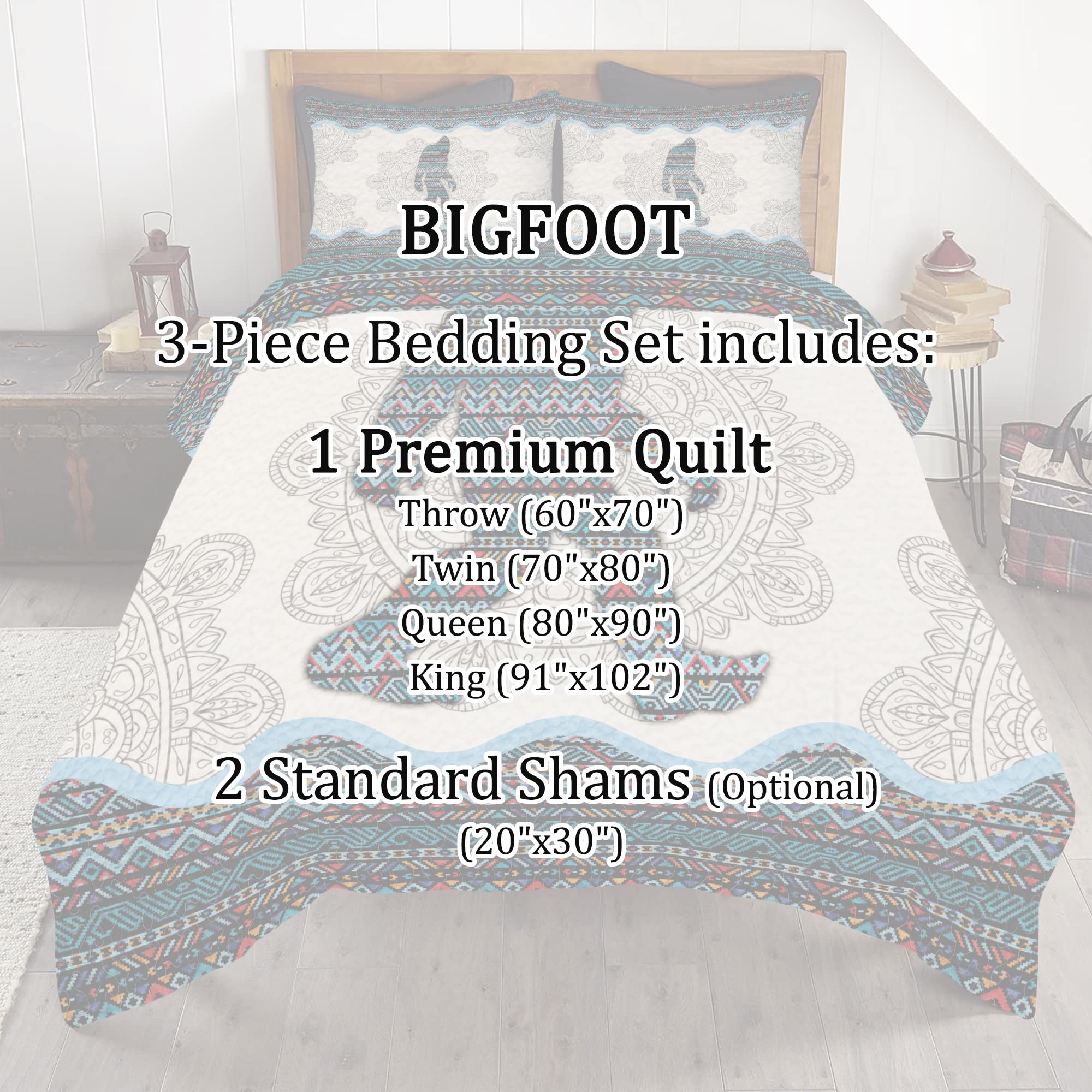 Bigfoot Quilt - Bigfoot and Pine Tree Quilt Set - Bigfoot Sheet Bigfoot Bed Set Twin Queen for Children Adult Teens Girls Boys Soft Microfiber Home Decor