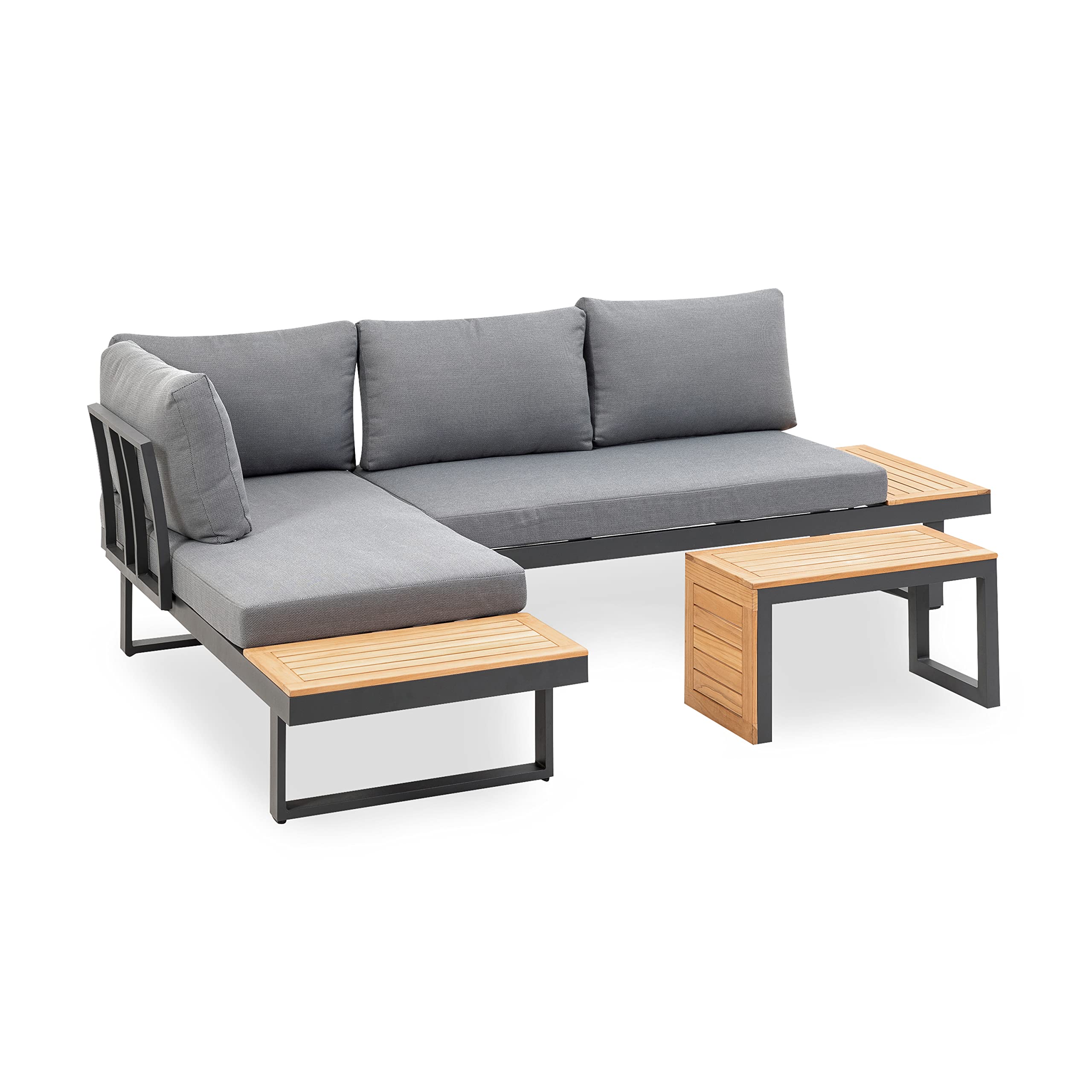 Greemotion Samara Modular Teak Solid Wood Sectional Sofa in Natural/Gunmetal