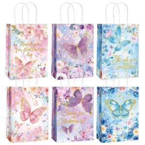 outus 24 pcs butterfly party gift bags pink purple blue party gift goodie bags thank you for fluttering by gift bags with handle for butterflies birthday party baby shower decoration