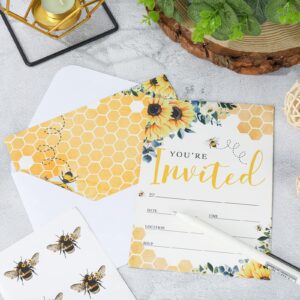 AnyDesign Sunflower Bee Party Invitations with Envelopes Stickers Watercolor Summer Flower Invitation Cards for Wedding Bridal Baby Shower Birthday Dinner Party Supplies, 20 Sets, 5 x 7 Inch