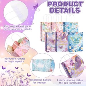 Outus 24 Pcs Butterfly Party Gift Bags Pink Purple Blue Party Gift Goodie Bags Thank You for Fluttering by Gift Bags with Handle for Butterflies Birthday Party Baby Shower Decoration