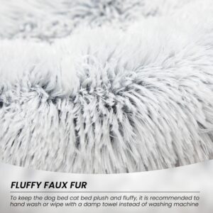 Vannokor Cat Bed for Indoor Cat, Calming Anti Anxiety Donut Cat Bed Fluffy Faux Fur Plush Cat Bed, 24 Inch Warming Cozy Soft Round Cat Bed, Anti Slip Waterproof Pet Cuddler Bed for Small and Medium