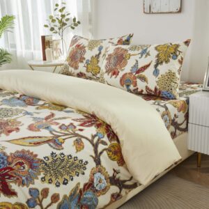 softta vintage luxury flower leaves bedding set 4pcs duvet cover + fitted sheets set + 2 pillowcases queen size 100% egyptian cotton colorful red orange blue