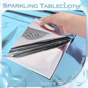 Just Shimmer 2Pcs Light Blue Foil Metallic Tablecloth Shiny Party Table Cloth 54" X 72" Disposable Rectangle Decoration for Thanksgiving Christmas Graduation Birthday Pary