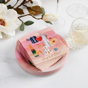 Fabuplates 48 pc Paper Plates & Napkins Party Set - Classic Wedding Bride & Groom Heavyweight Disposable Tableware - Cake, Reception, Bridal, Engagement Shower Plates - Serves 24 Guests