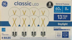 ge classic a19 daylight 60-watt eq dimmable led light fixture light bulbs (8-pack)