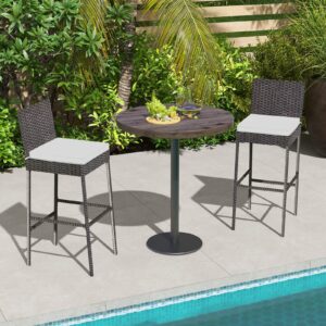 Tangkula Set of 2 Patio Wicker Barstools, Outdoor Bar Height Chair w/Soft Seat Cushion & Cozy Footrest, Heavy-Duty Metal Frame, 400 lbs Max Load, Mix Brown Rattan Bar Chair for Backyard, Balcony