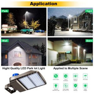 BIRITALO 200W LED Parking Lot Light 28000LM Bright Dusk to Dawn Flood Lights Outdoor with Trunnion Wall Yoke Mount 5500K Commercial 85-277V IP65 Waterproof Shoebox Barn Lighting for Yard,Garage