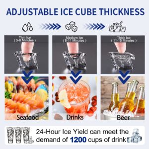 Commercial Ice Maker Machine 360LBS/24H with 77LBS Large Ice Storage Bin, 126Pcs Clear Ice Cubes in 11Mins, Stainless Steel Under Counter Industrial Ice Machine for Bar, Restaurant Business