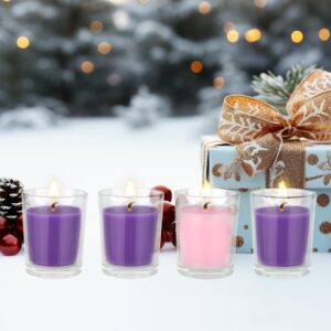 Mega Candles 4 pcs Unscented Christmas Advent Candles Set, Hand Poured Premium Wax Glass Container Votive Candle 2 Inch x 2.5 Inch, Holidays, Celebrations, Devotional, Church, Wreath, Party, Gifts