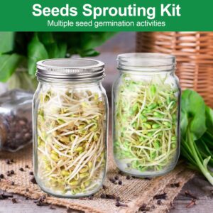 Sprouting Jar Kit, 32 OZ 2 Large Wide Mouth Mason Jars with Sprout Lids, Premium Canning Lids, Blackout Sleeves, Tray,Stand & Canning Brush - Sprouting Kit for Growing Broccoli, Mung Bean, Alfalfa