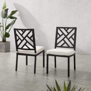 Crosley Furniture Locke 2-Piece Outdoor Chair Set, Dining Patio Chairs for Deck, Backyard, Matte Black with Creme Cushions