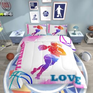 basketball lovers kids comforter set full size,modern sports games competition bedding set,girls boys adults room decor,hand painted fashion down comforter,pink purple duvet insert,2 pillowcases