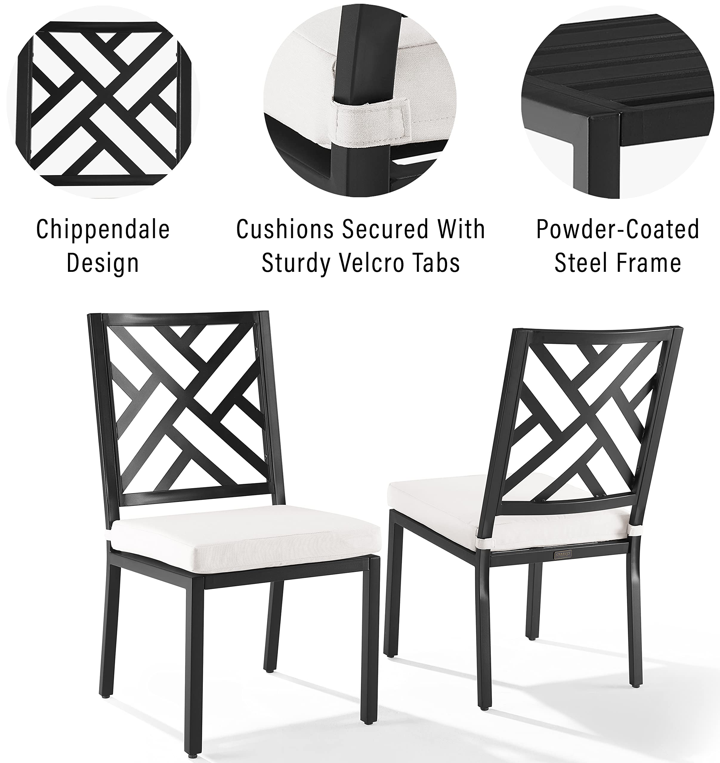 Crosley Furniture Locke 2-Piece Outdoor Chair Set, Dining Patio Chairs for Deck, Backyard, Matte Black with Creme Cushions