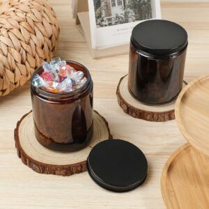 Lallisa 48 Pcs 8 oz Amber Glass Jars with Black Lids Round Glass Cosmetic Jars with Lids Empty Amber Candle Jars Refillable Food Storage Containers Canning Jar for Spice Powder Liquid Sample Makeup