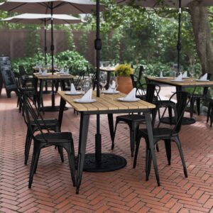 Flash Furniture Declan Commercial Outdoor Dining Table with Umbrella Hole, All Weather Poly Resin Top and Steel Base, 30" x 60", Brown/Black