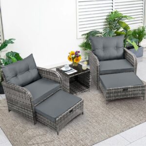 auzfy patio chair with ottomans and table, 5 piece pe wicker rattan outdoor patio furniture set, space saving design outdoor chairs with ottomans set for balcony poolside front porch deck, grey