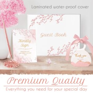 Wedding Guest Book Guest Book Wedding Gift Bag Reception Card and Pen are Included, Durable Paper Stock Pink Foil Printing on The Cover Guest Book Wedding Reception Wedding Books for Guest to Sign