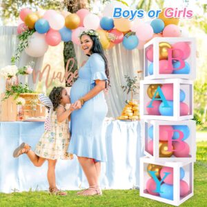 Gender Reveal Baby Balloon Boxes Decorations, Pink Blue Balloon Arch Garland Kits With 4pcs Baby Boxes, Gender Reveal Backdrop for Baby Shower,Boy or Girl gender Reveal Party Supplies(141pcs)