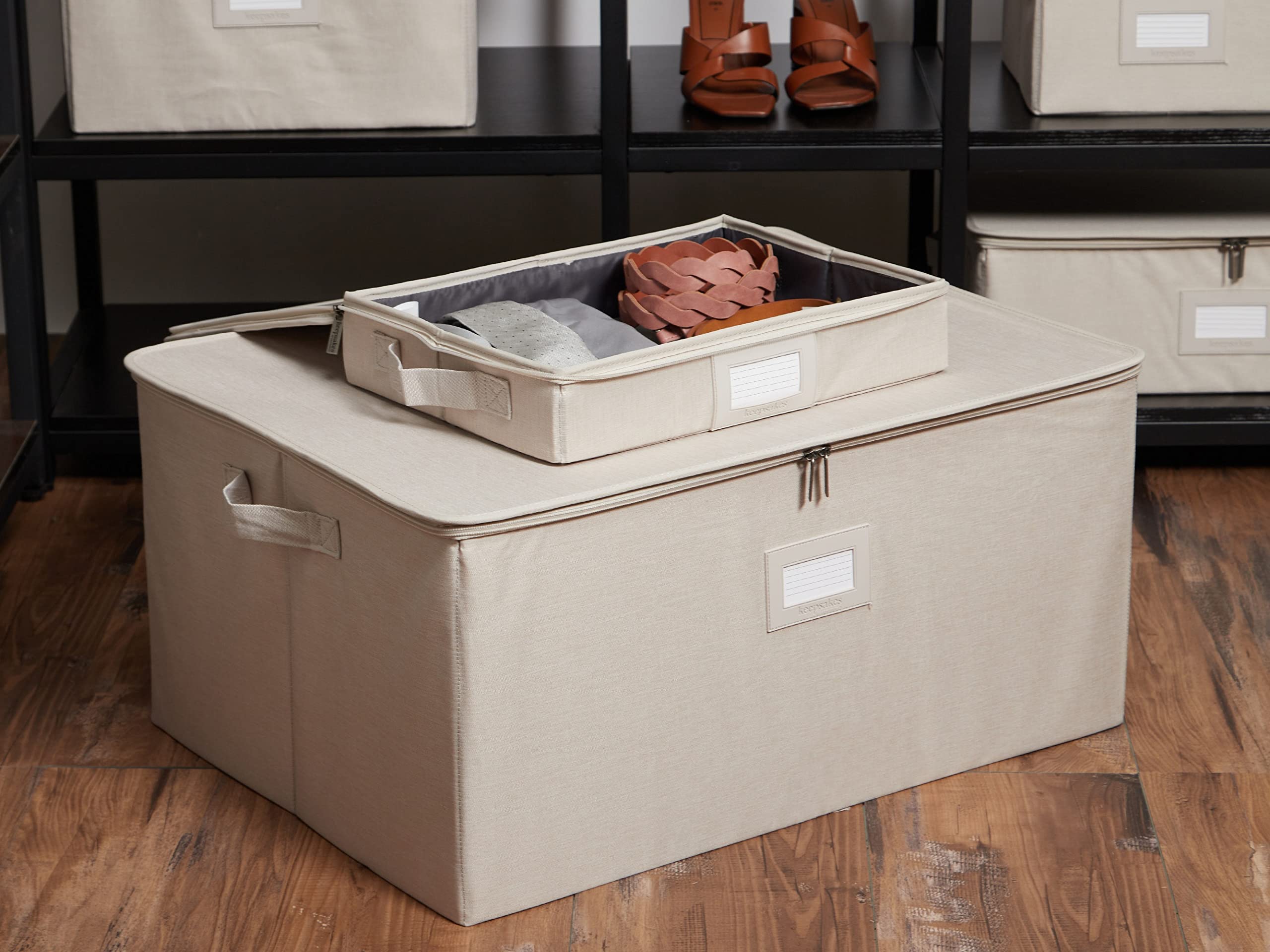 Covermates Keepsakes - Zip-Top Storage Box - Heavy Duty Polyester- Reinforced Handles - Stackable Design - Indoor Storage-Beige Heather