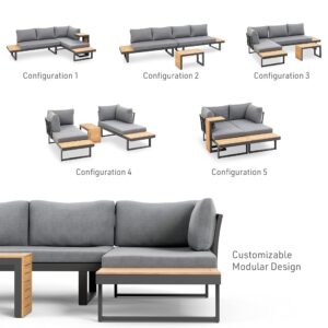 Greemotion Samara Modular Teak Solid Wood Sectional Sofa in Natural/Gunmetal