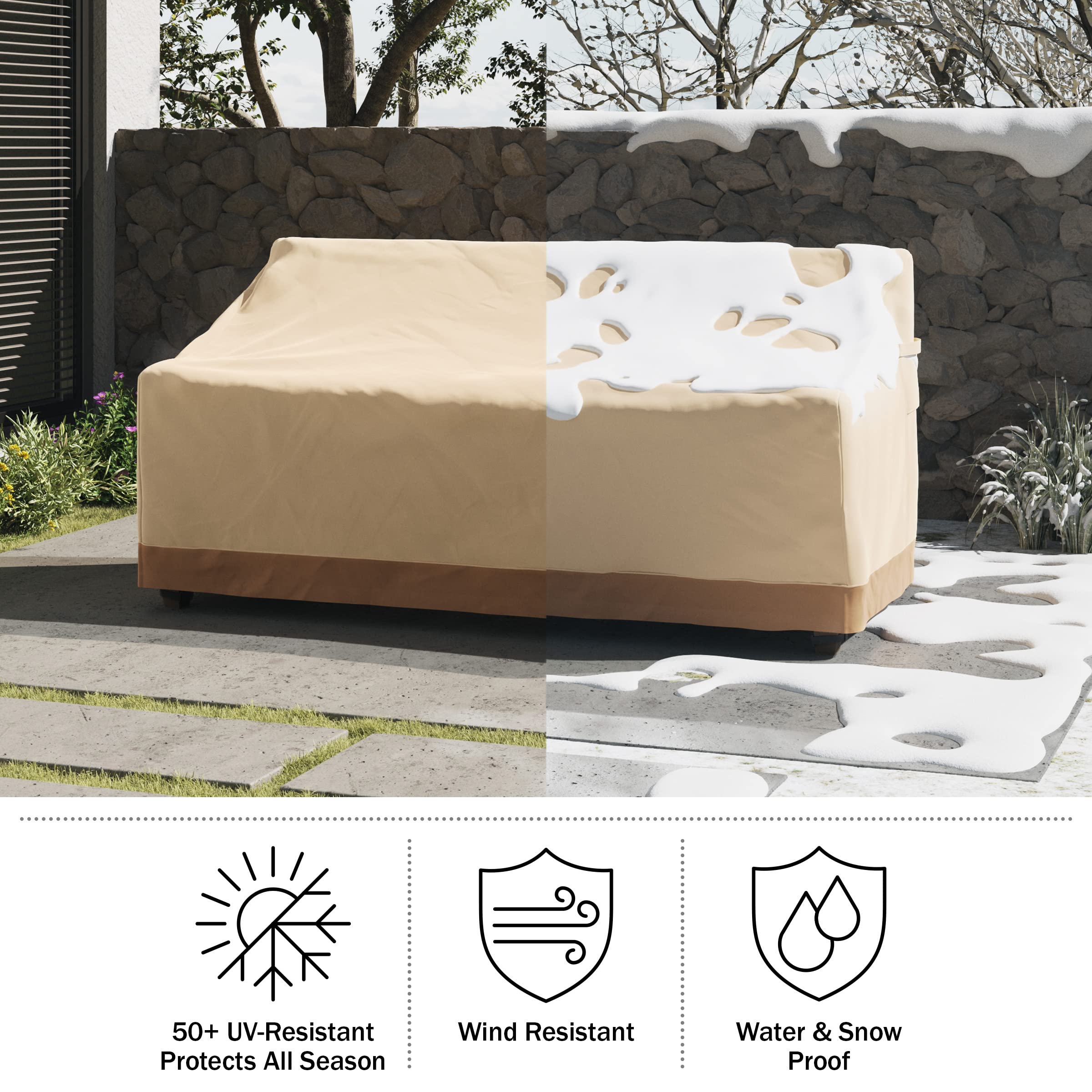 Pure Garden Outdoor Couch Cover - 76x33in Heavy-Duty 600D Polyester Canvas with UV 50+ and Waterproof Backing - Patio Furniture Covers (Beige)