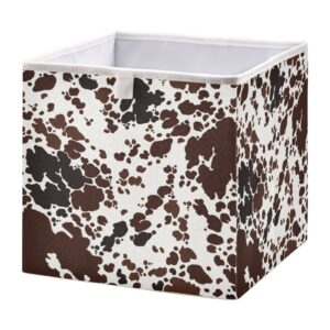 burbuja cow skin print storage cubes fabric storage bins foldable closet organizer basket with handle, 11x11x11 cube