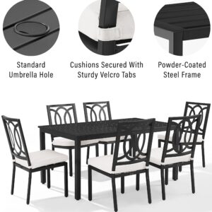 Crosley Furniture Chambers 7-Piece Outdoor Dining Set for 6, Patio Table and Chairs for Backyard, Deck, Matte Black with Creme Cushions