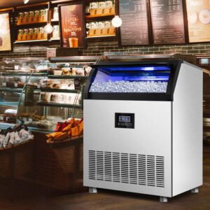 Commercial Ice Maker Machine 360LBS/24H with 77LBS Large Ice Storage Bin, 126Pcs Clear Ice Cubes in 11Mins, Stainless Steel Under Counter Industrial Ice Machine for Bar, Restaurant Business