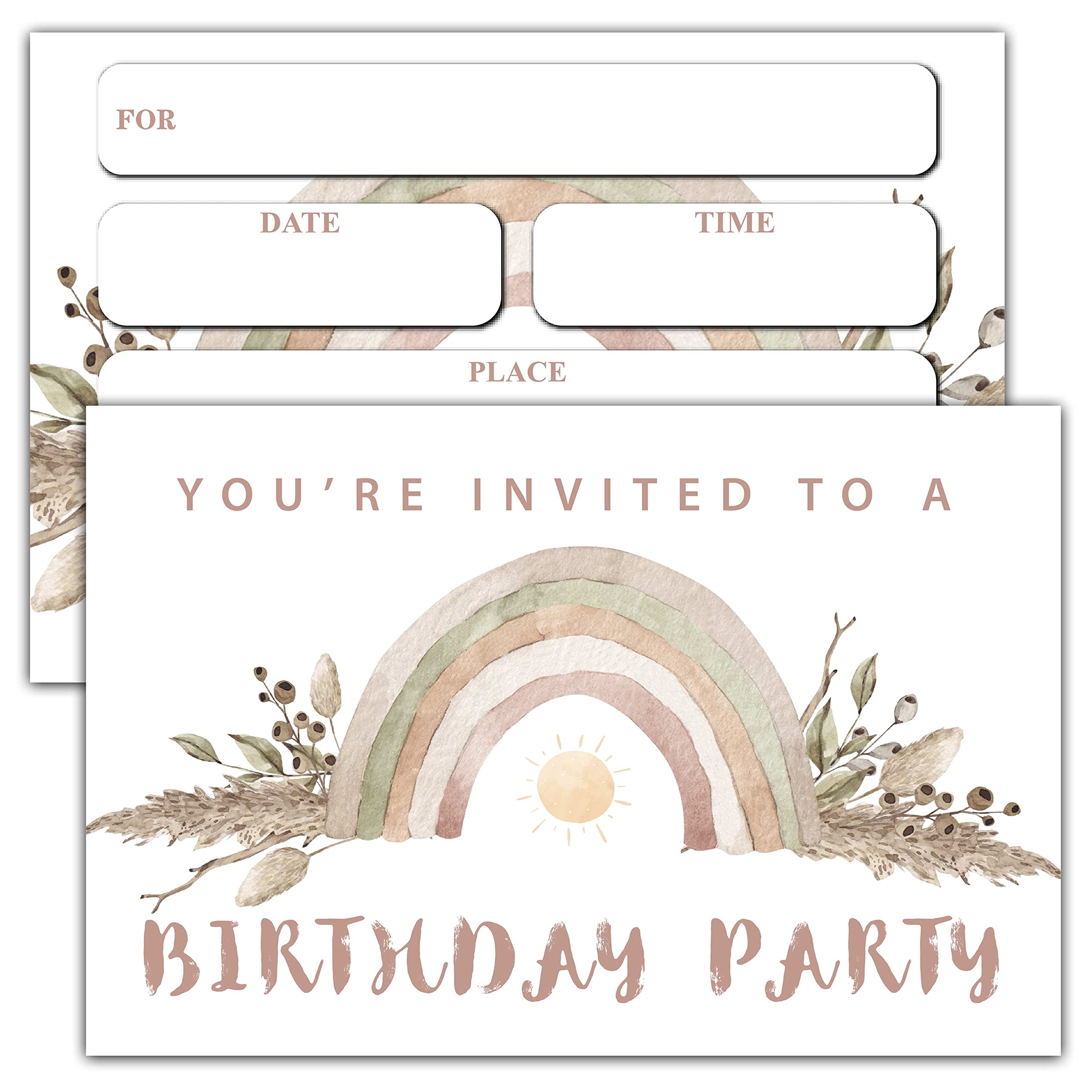 YSTEP Boho Birthday Party Invitations, 20 Invite Cards with Envelopes, 4"x6" Rainbow Birthday Invites - B04